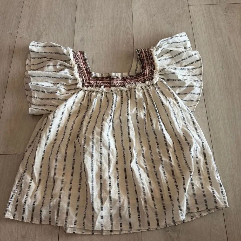 Anthropologie Striped Embroidered Blouse  Size s
